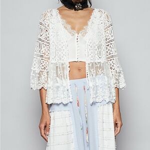 POL White Crochet Lace Cardigan